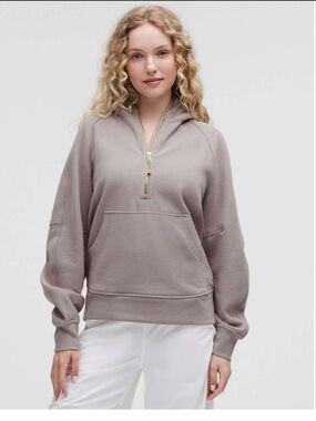 Lululemon Scuba Oversized Half-Zip Hoodie *Long Mauve Grey / Gold NWT size XS/S